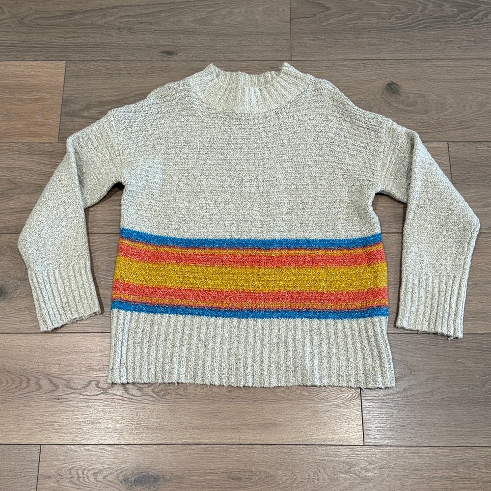 HEM & THREAD Cream Coral Blue Yellow Knitted Acrylic Mock Neck Sweater Size S